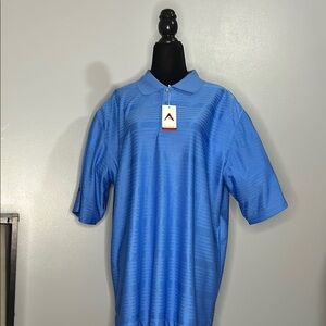 Vibrant Blue Men’s Golf Polo Shirt wi featuring embroidered sleeves.